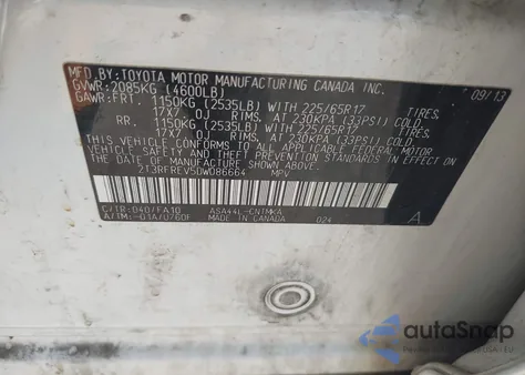 2013 Toyota Rav4 Xle z USA, uszkodzony, nr VIN 2T3RFREV5DW086664